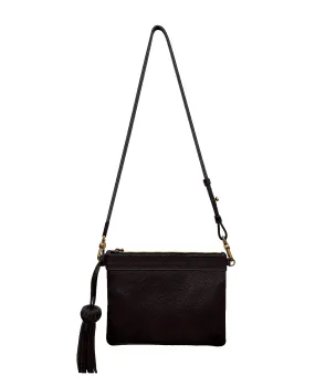 Camila Black Leather Clutch - Crossbody