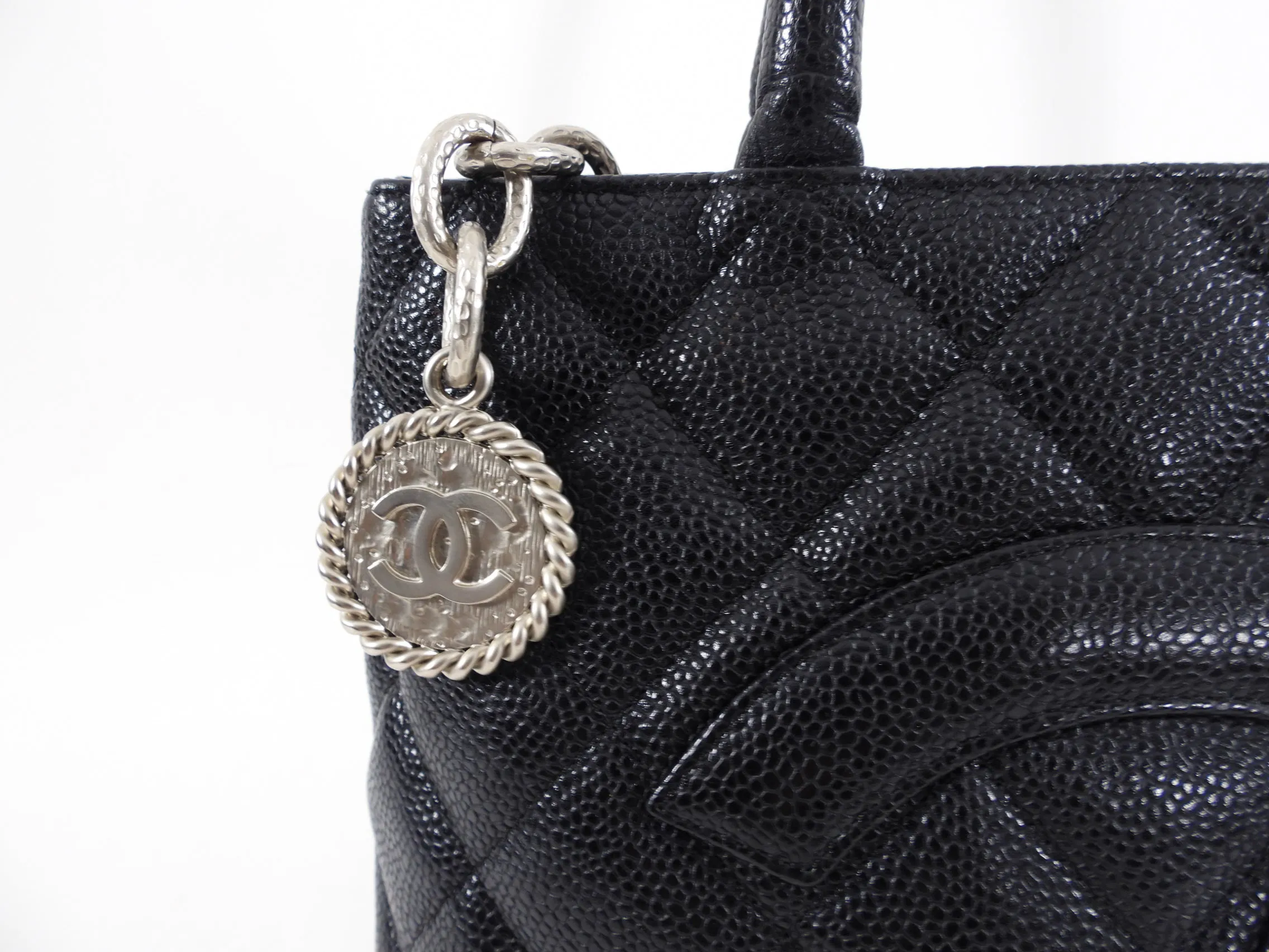 Chanel Black Caviar CC Medallion Tote Bag