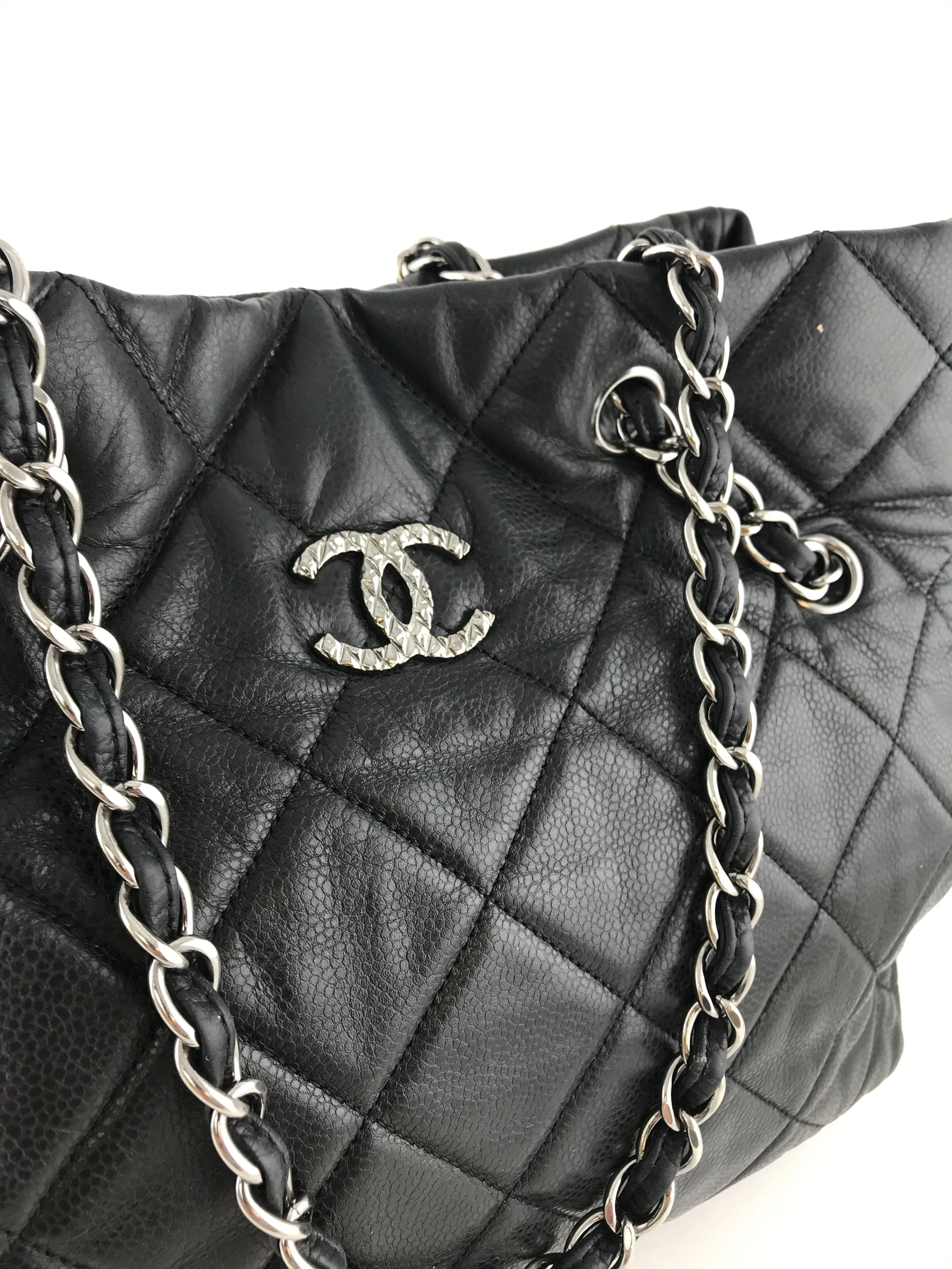 Chanel Cells Quilted Caviar Leather Large Tote Bag