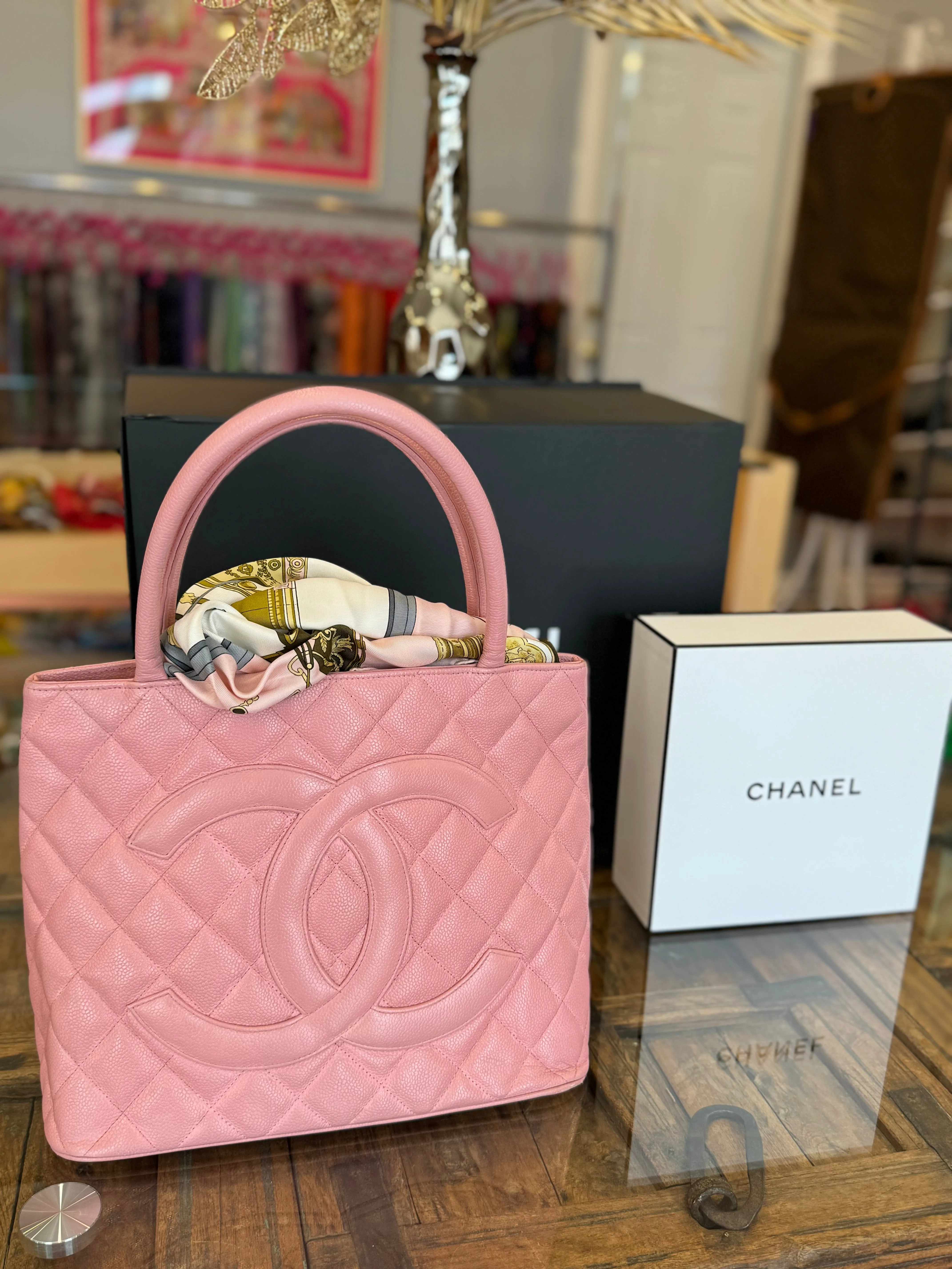 Chanel Quilted Caviar Medallion Tote Bag