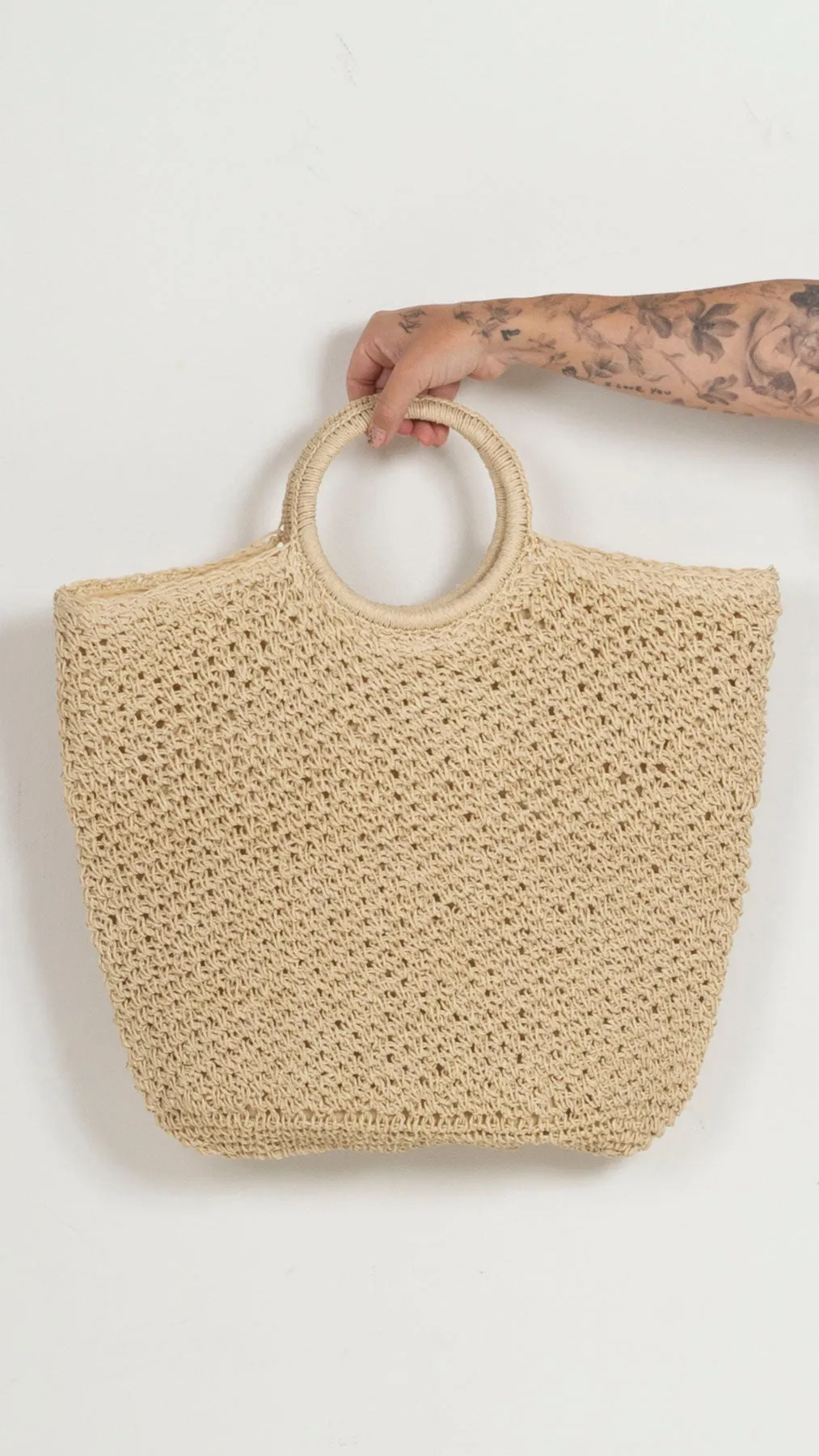 Circle Handle Woven Tote