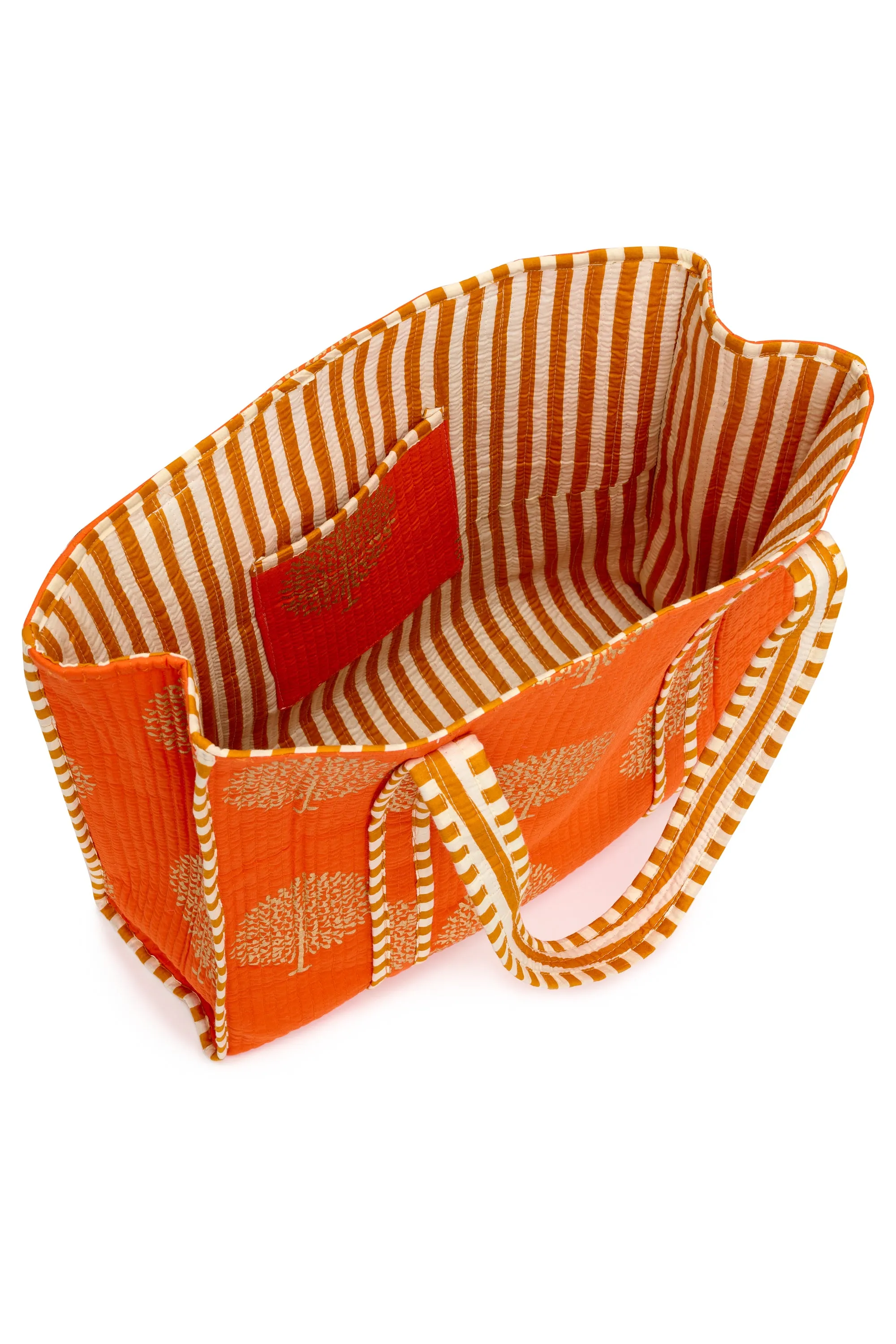 Cotton Tote Bag In Tangerine & Gold