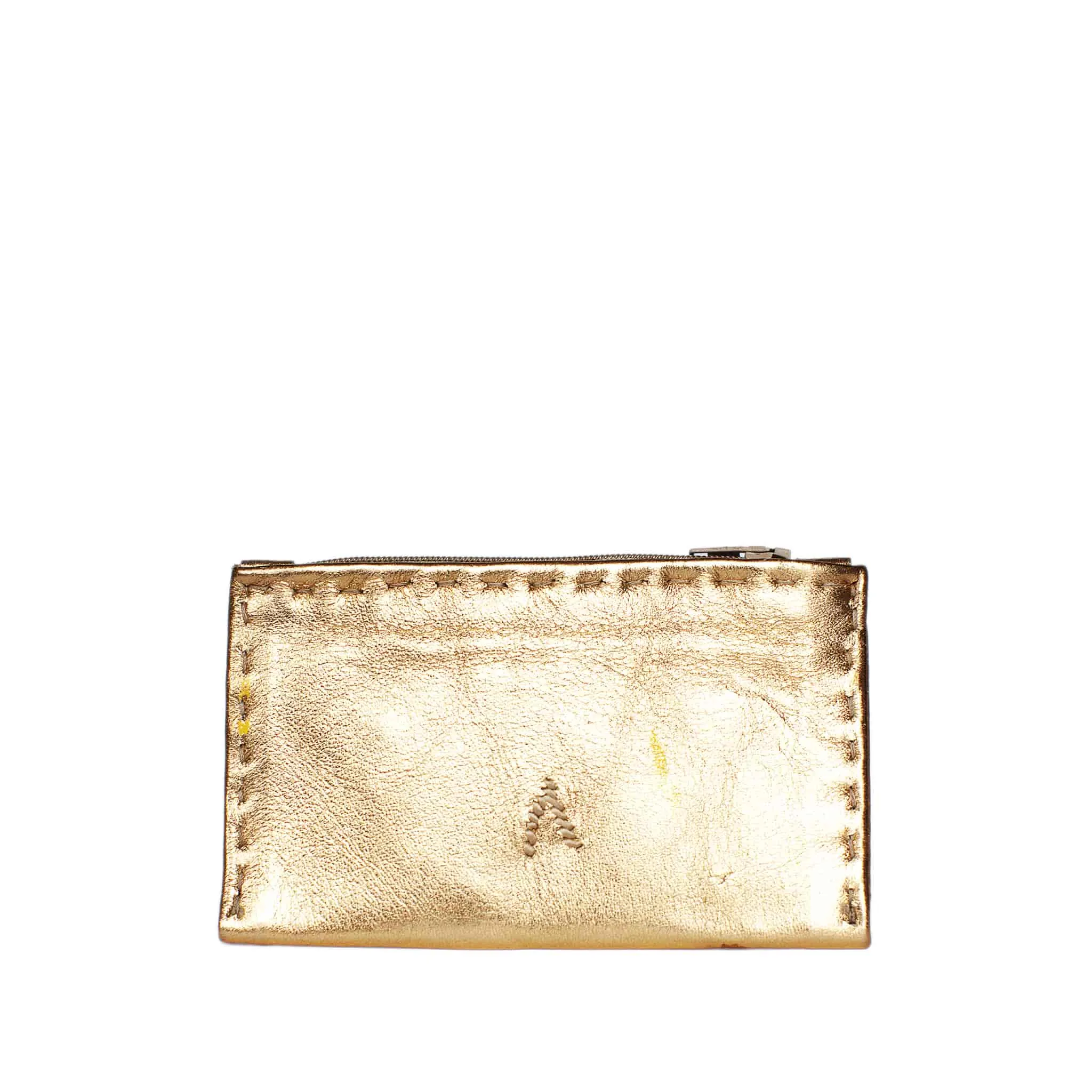 Embroidered Leather Coin Wallet in Gold