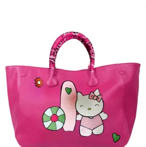 Everyday Vegan Tote - Hello Kitty Leather Hand Painted