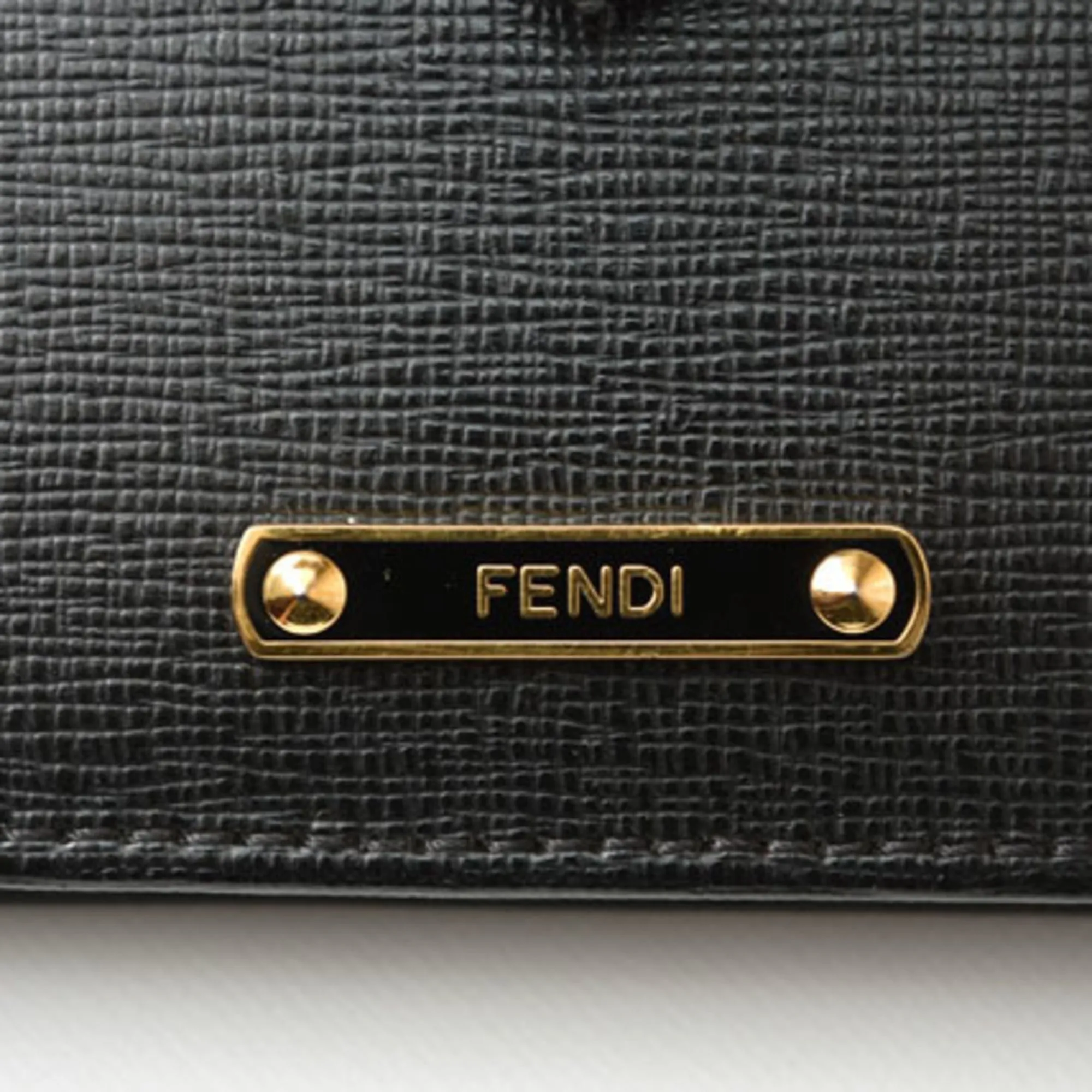 Fendi card case business holder FENDI leather black gold