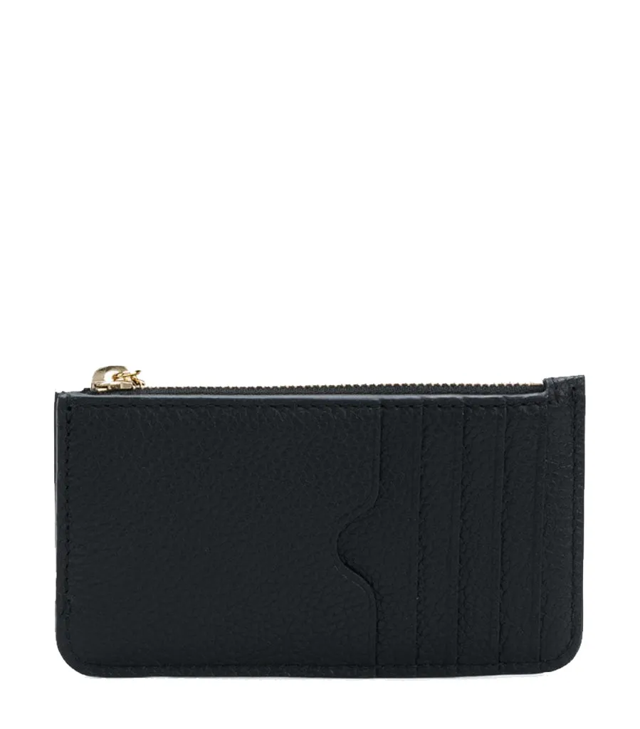 Flat Card Holder Zip, Black/Gold