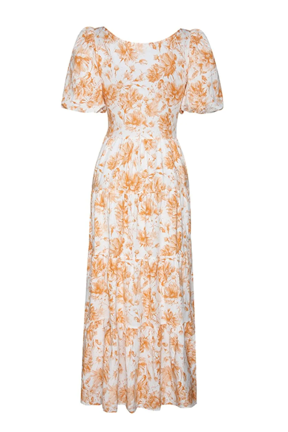 Harmony Rust Floral Bubble SS Tiered Maxi Dress