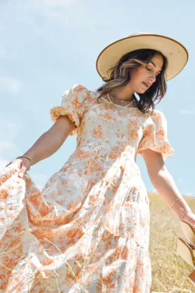 Harmony Rust Floral Bubble SS Tiered Maxi Dress