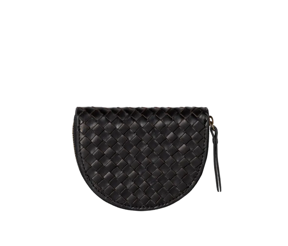 Laura Coin Purse - Black Woven Classic Leather