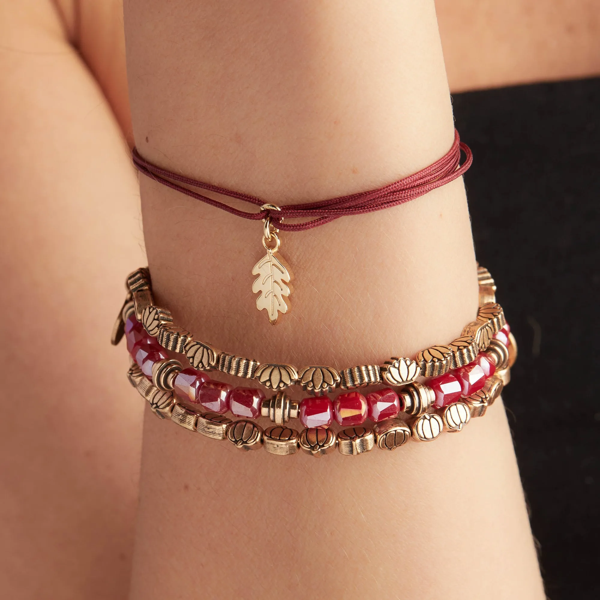 Leaf Charm Cord Bracelet