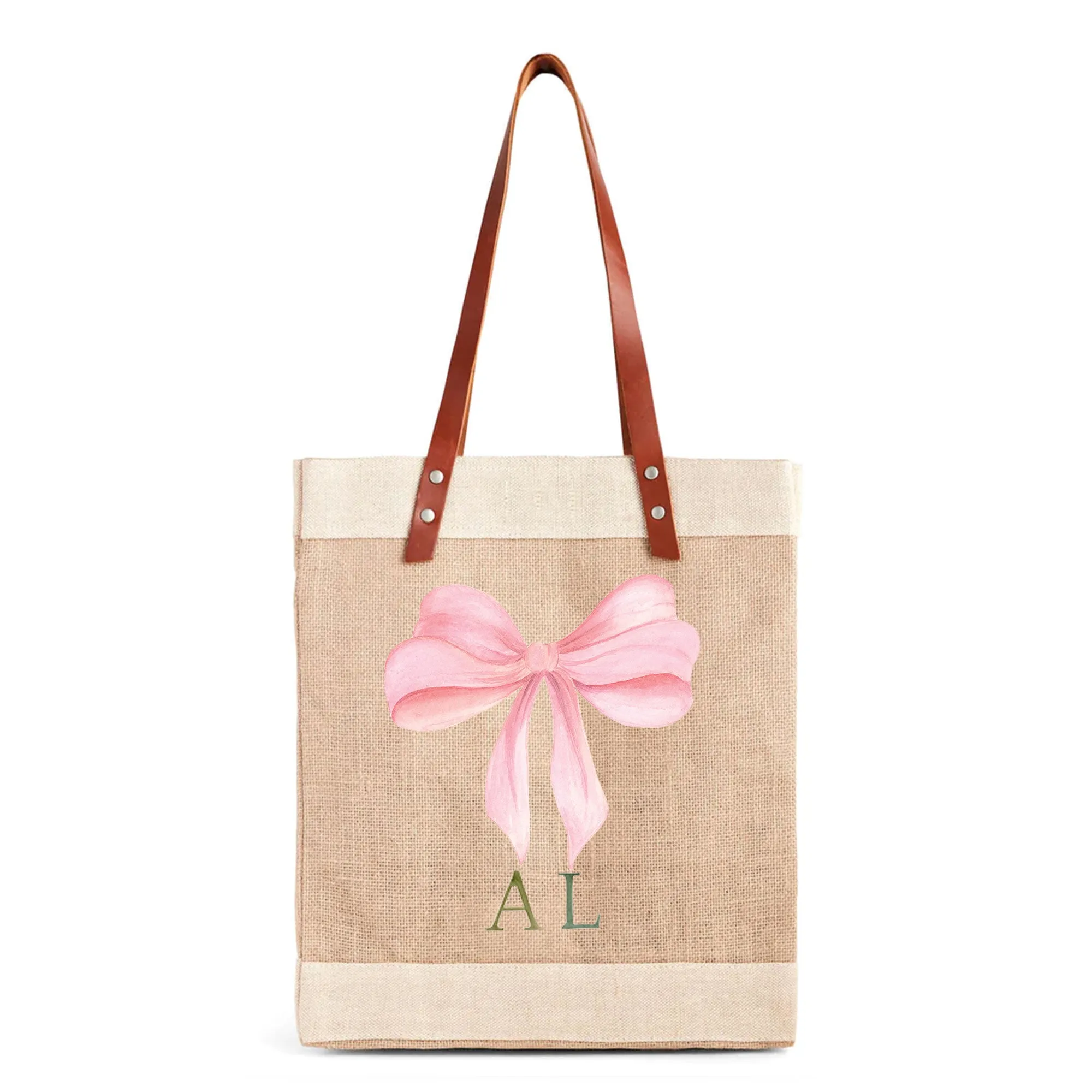 Market Tote in Natural with Rose Bow by Amy Logsdon