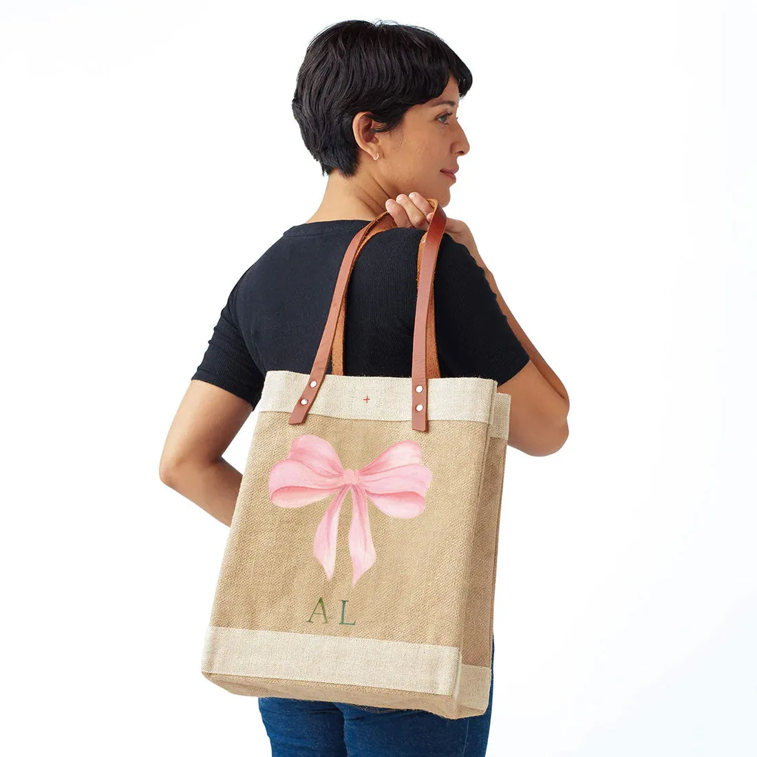 Market Tote in Natural with Rose Bow by Amy Logsdon