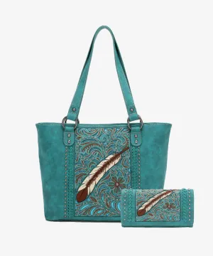 Montana West Embroidered Feather Concealed Carry Tote Set