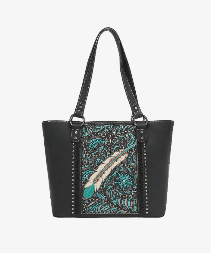 Montana West Embroidered Feather Concealed Carry Tote Set