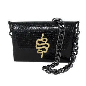 Natasha Gold Snake Clutch (Antique Silver Chain)