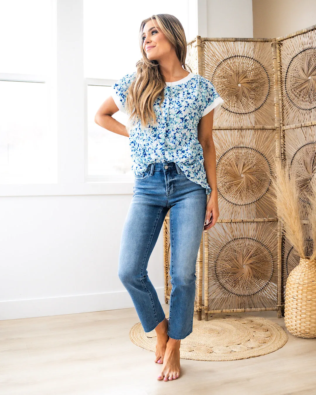 NEW! Change Yourself Textured Blue Floral Top