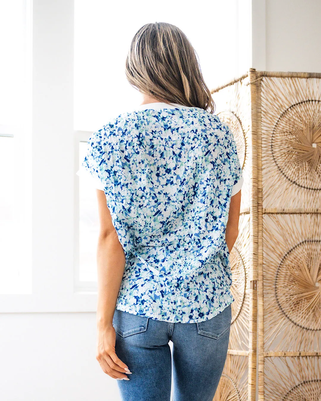 NEW! Change Yourself Textured Blue Floral Top