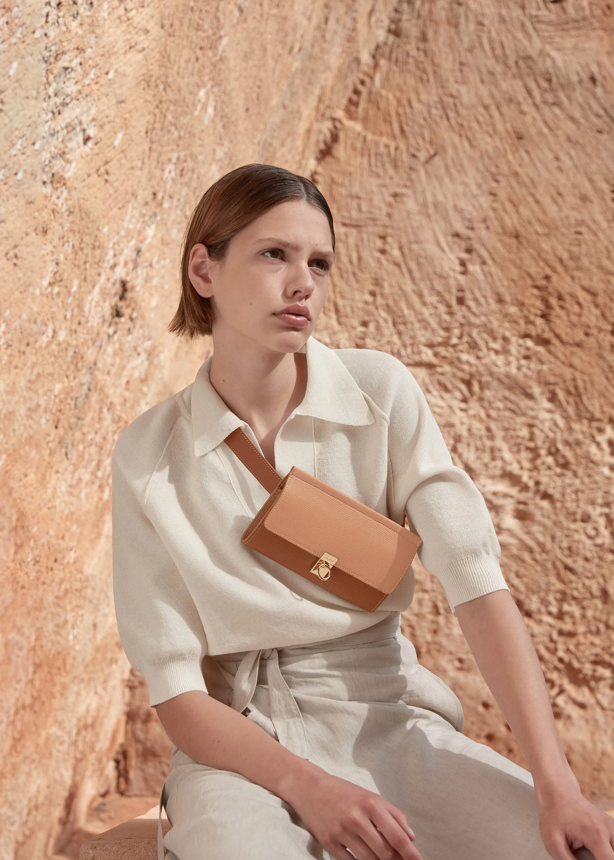 Numéro Sept Belt -  Textured Duo Camel