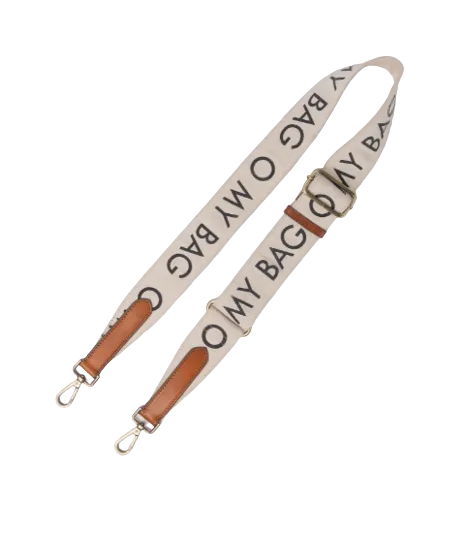 O My Bag - White/Cognac Canvas Logo Strap Long