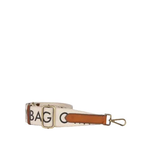 O My Bag - White/Cognac Canvas Logo Strap Long