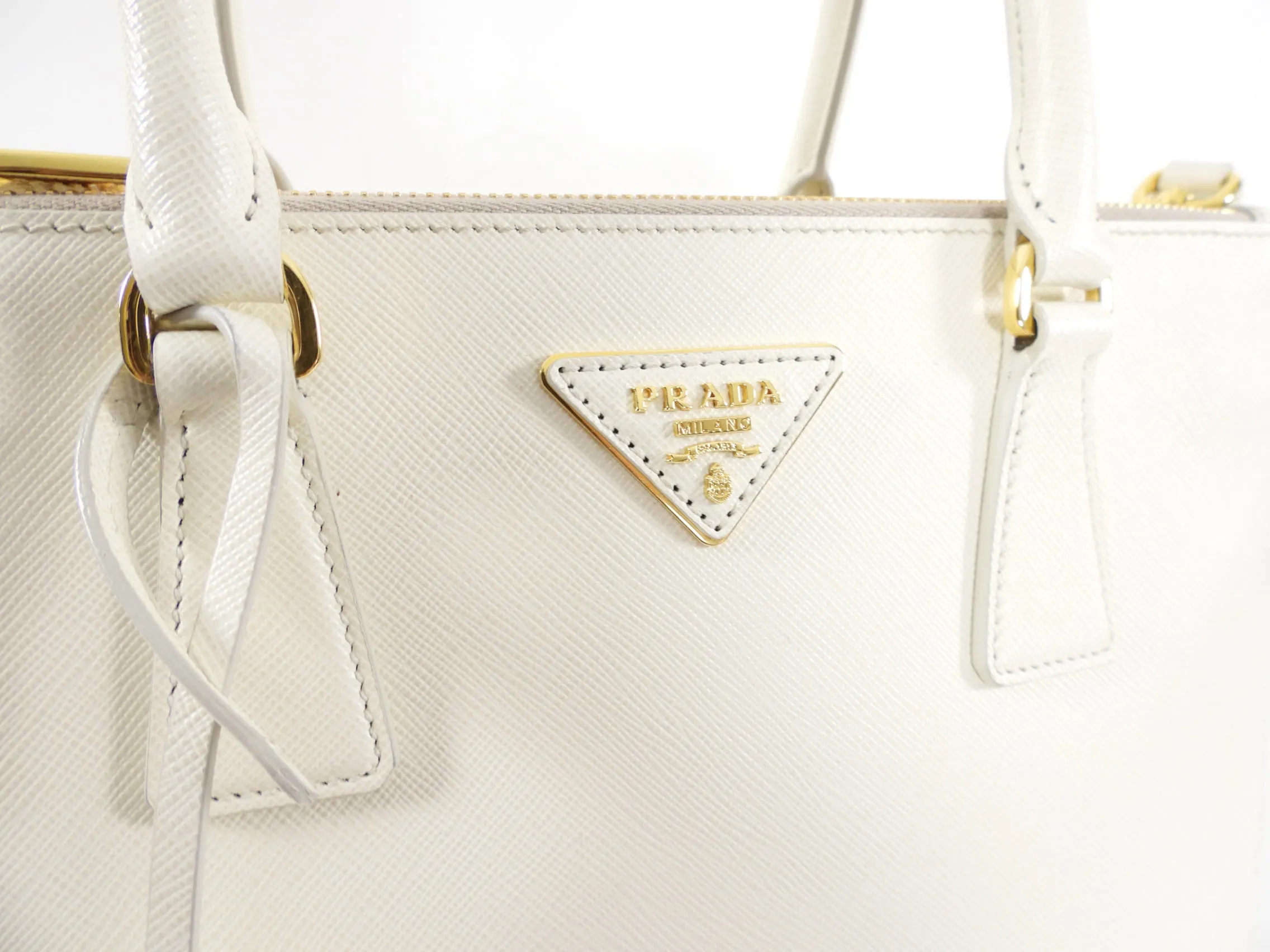 Prada Ivory Saffiano Medium Galleria Double Tote Bag