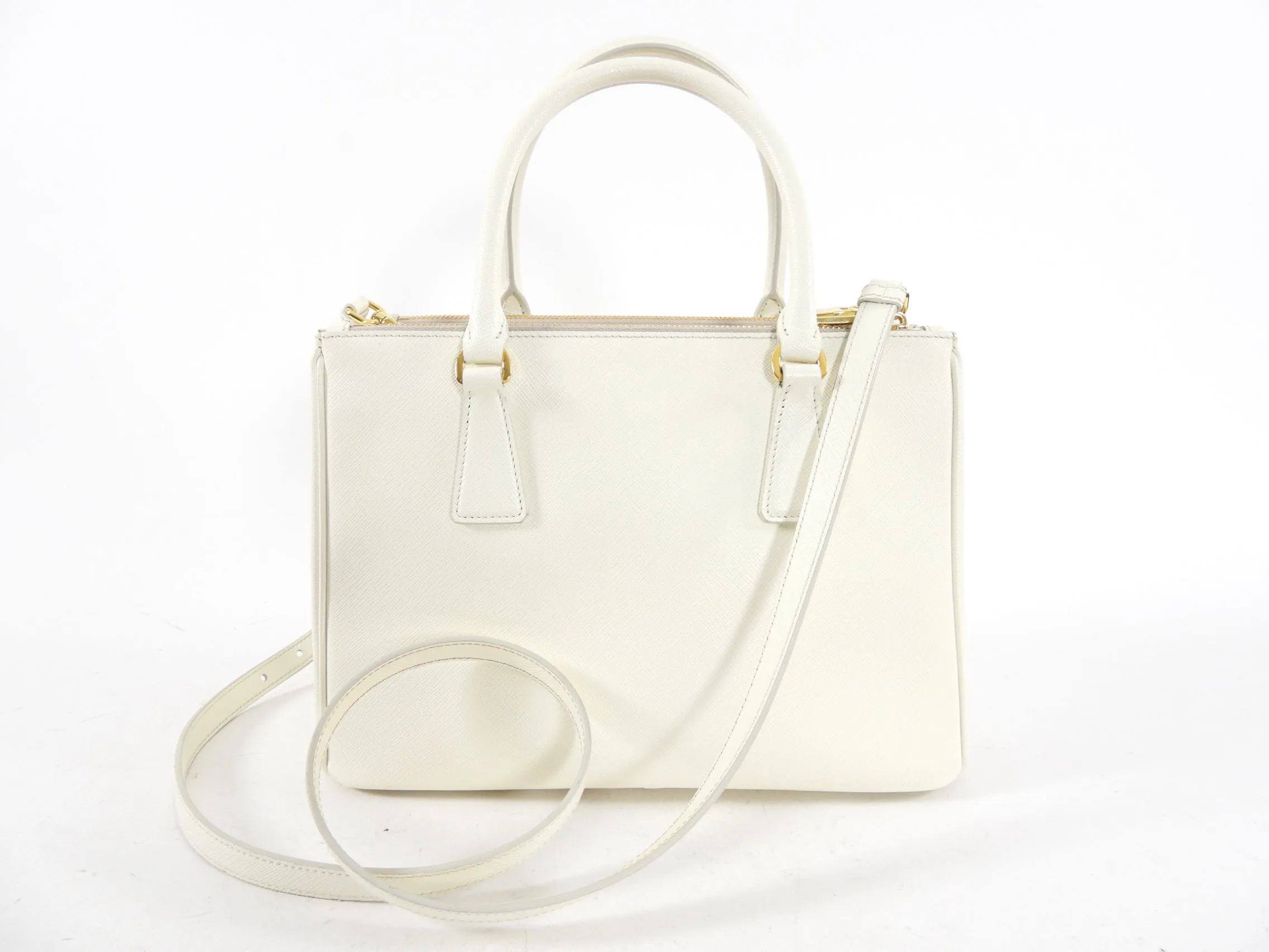 Prada Ivory Saffiano Medium Galleria Double Tote Bag