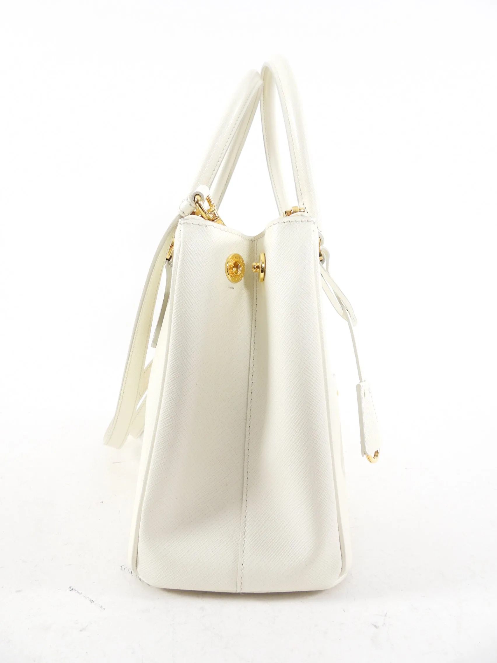 Prada Ivory Saffiano Medium Galleria Double Tote Bag