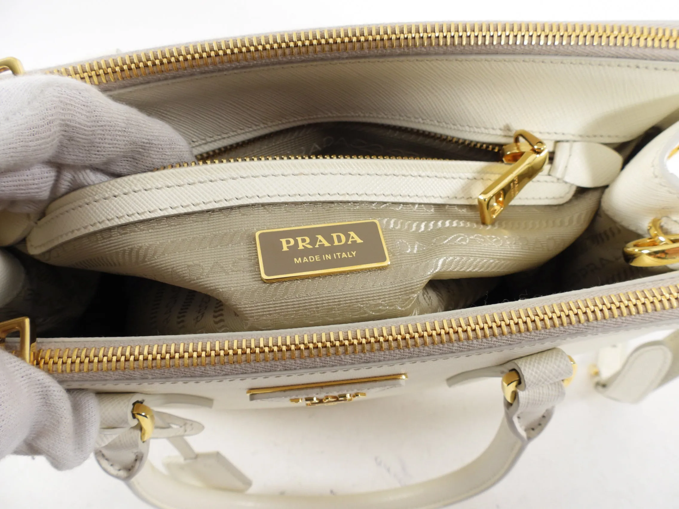 Prada Ivory Saffiano Medium Galleria Double Tote Bag