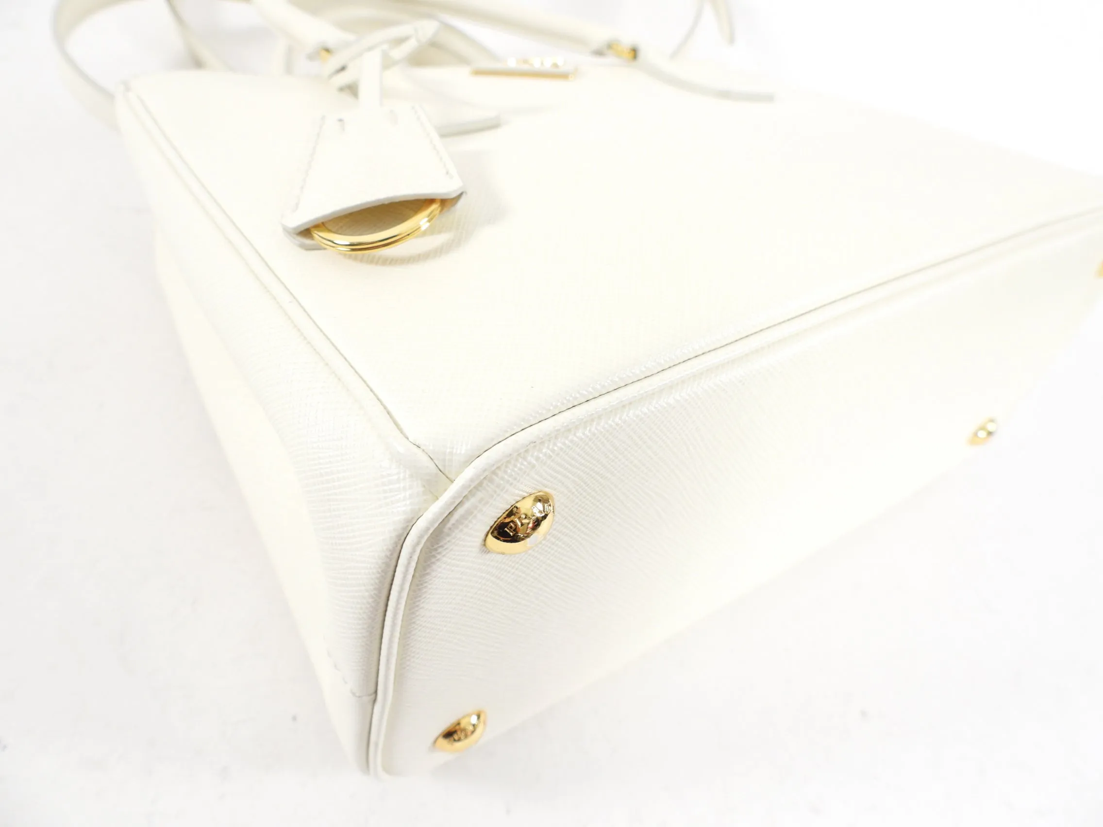 Prada Ivory Saffiano Medium Galleria Double Tote Bag