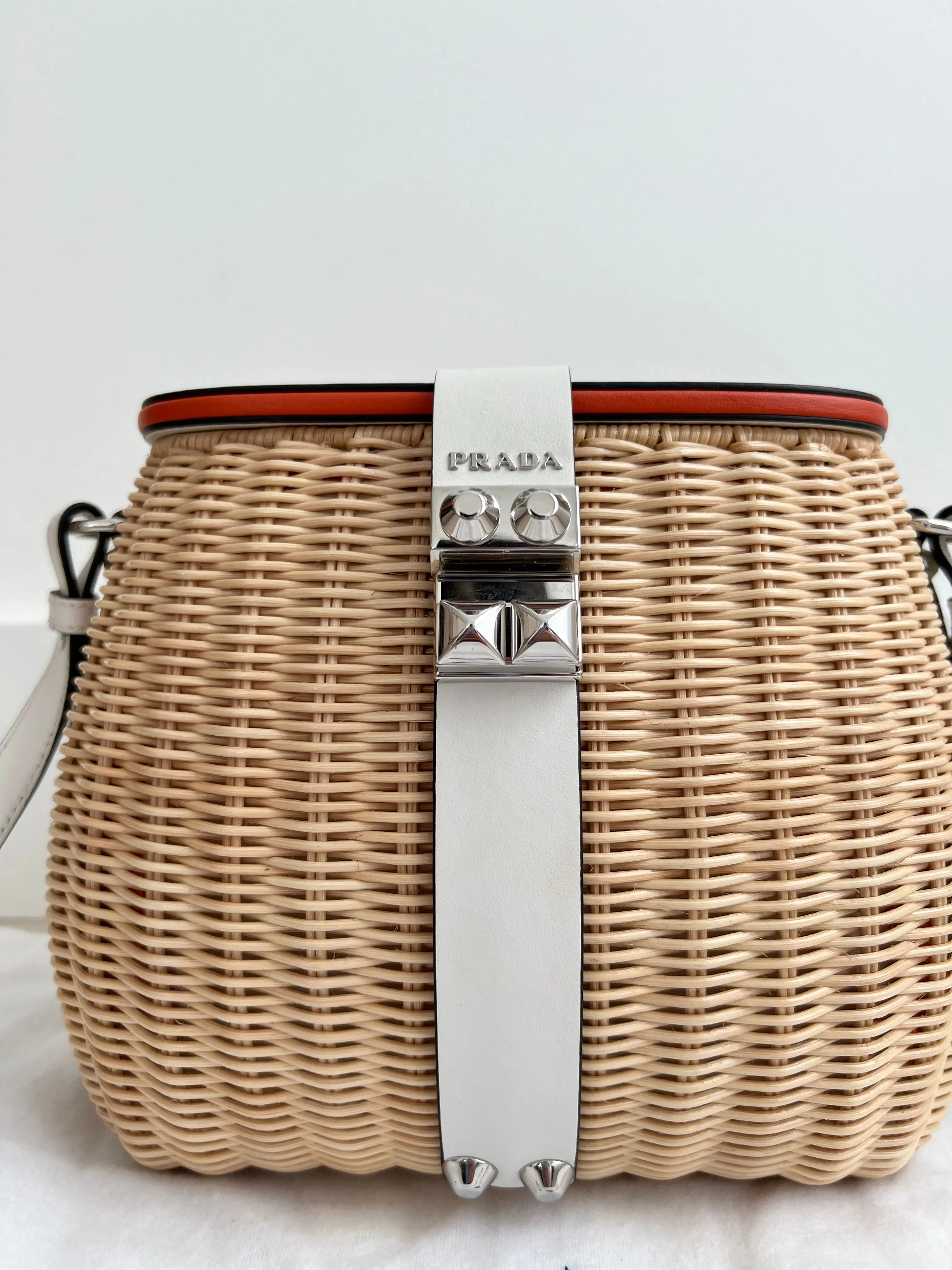 Prada Wicker Basket Tote Bag