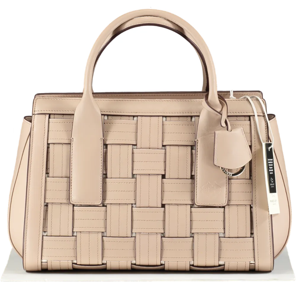 Radley London Nude Leather Woven Medium Flapover Top Handle Bag With Shoulder Strap