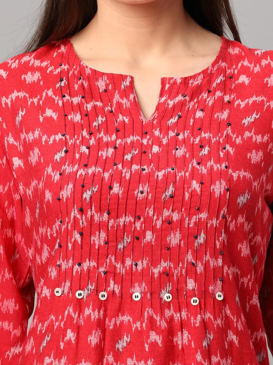 Red Abstract Printed Kurta