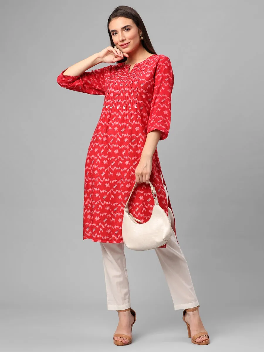 Red Abstract Printed Kurta