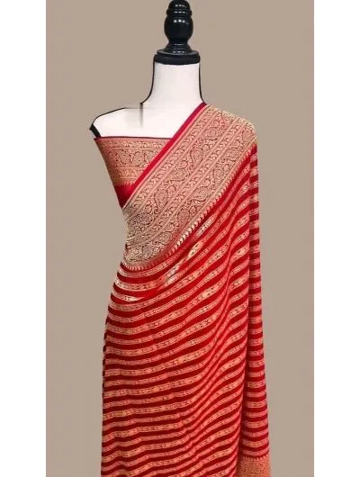 Red Soft Khadi Georgette Silk Saree