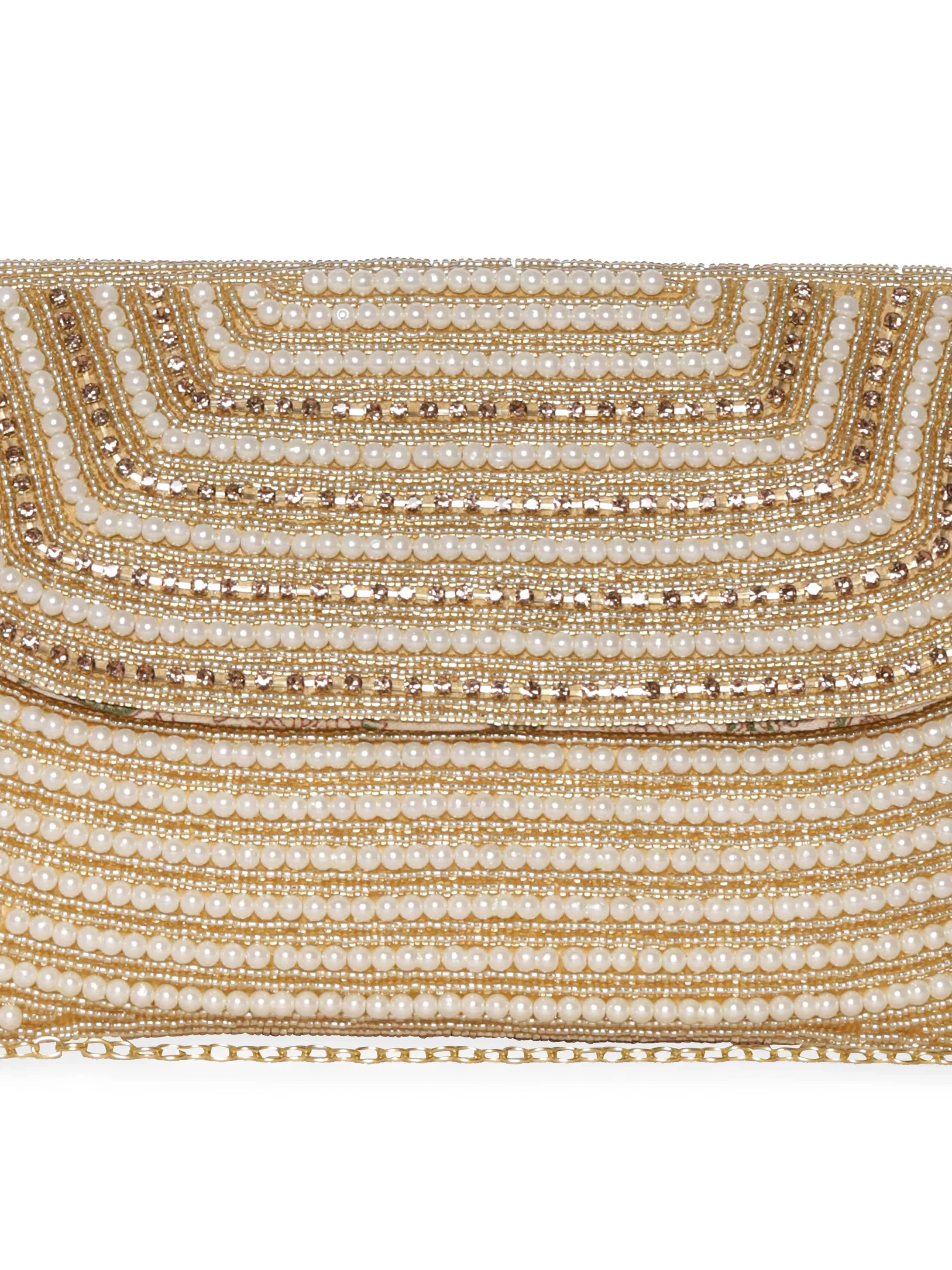 Rubans Clutch Embellished with Pearls and Stones