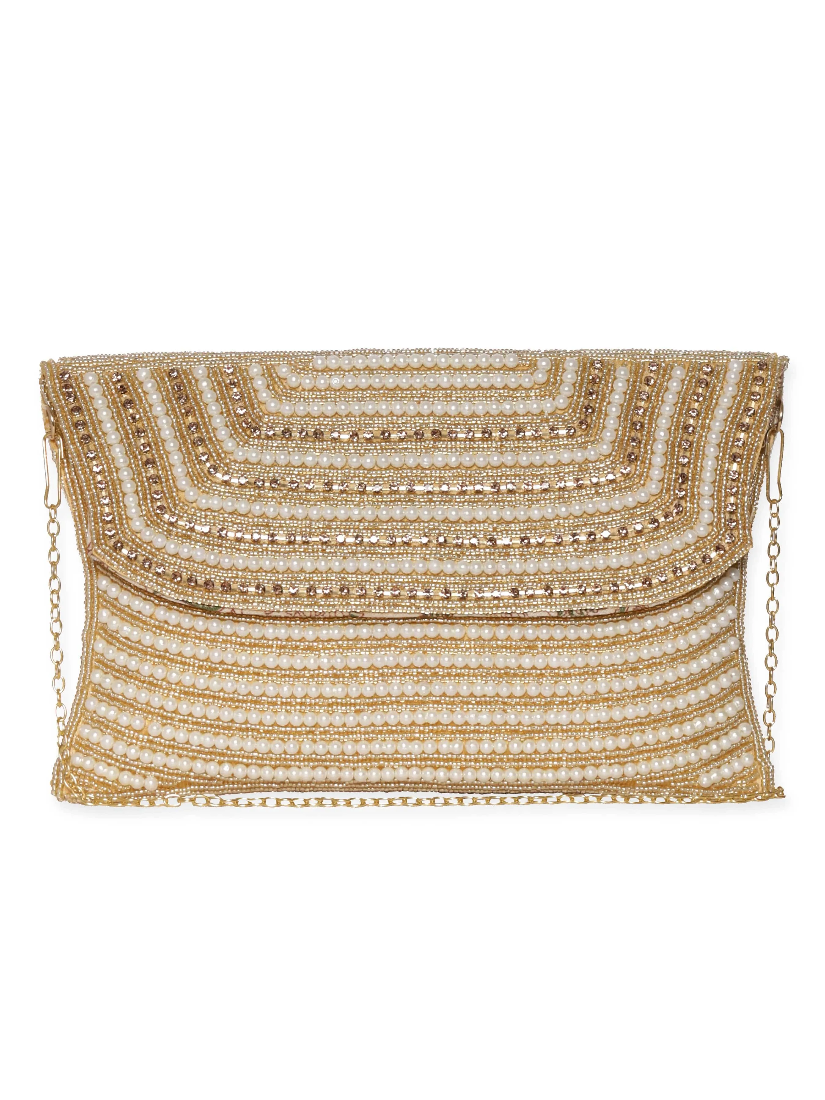 Rubans Clutch Embellished with Pearls and Stones