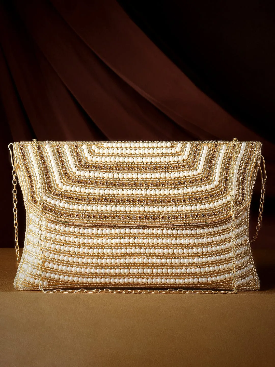 Rubans Clutch Embellished with Pearls and Stones