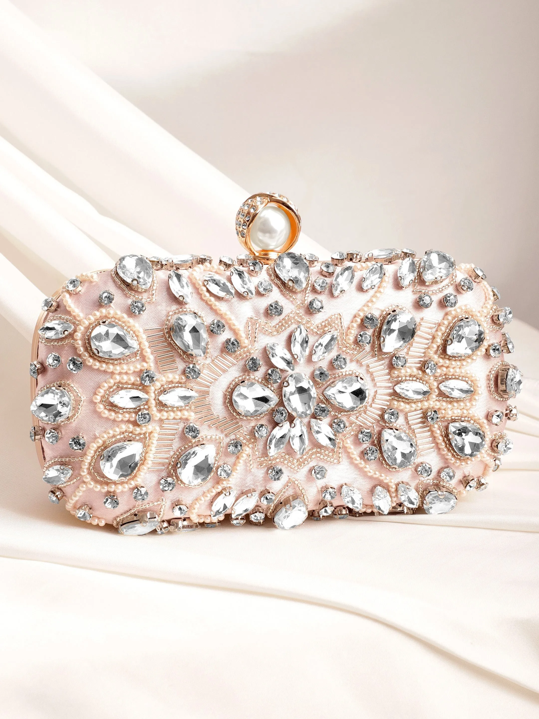 Rubans Pink bag studded with bold crystals exquisite clutch handbag