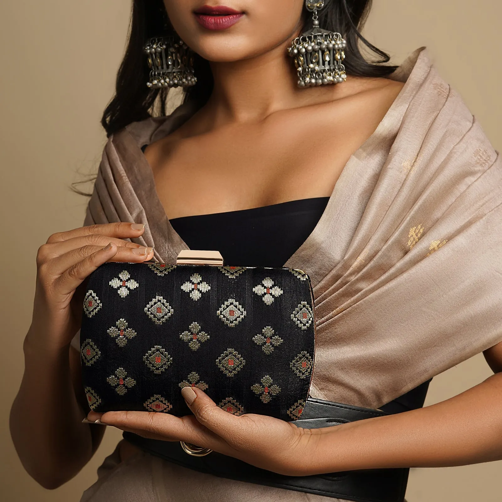 Shaadi Saga Black Brocade Fabric Clutch