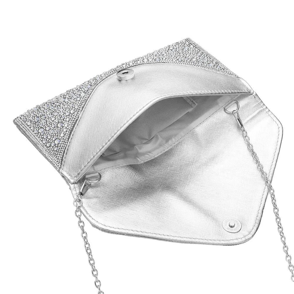 Silver Bling Studded Envelop Evening Clutch Bag / Crossbody Bag