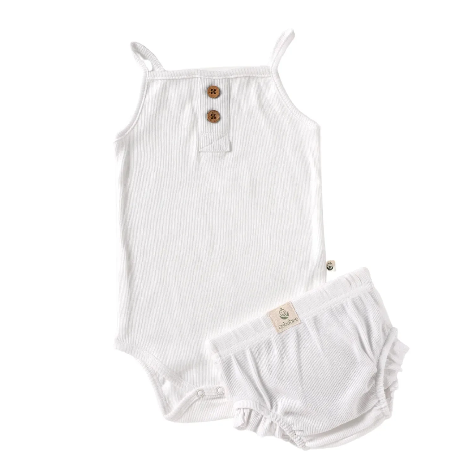 Sleeveless white bodysuit for baby