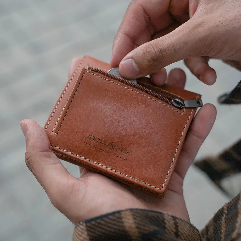 Slim Bifold Wallet with Coin, Tan