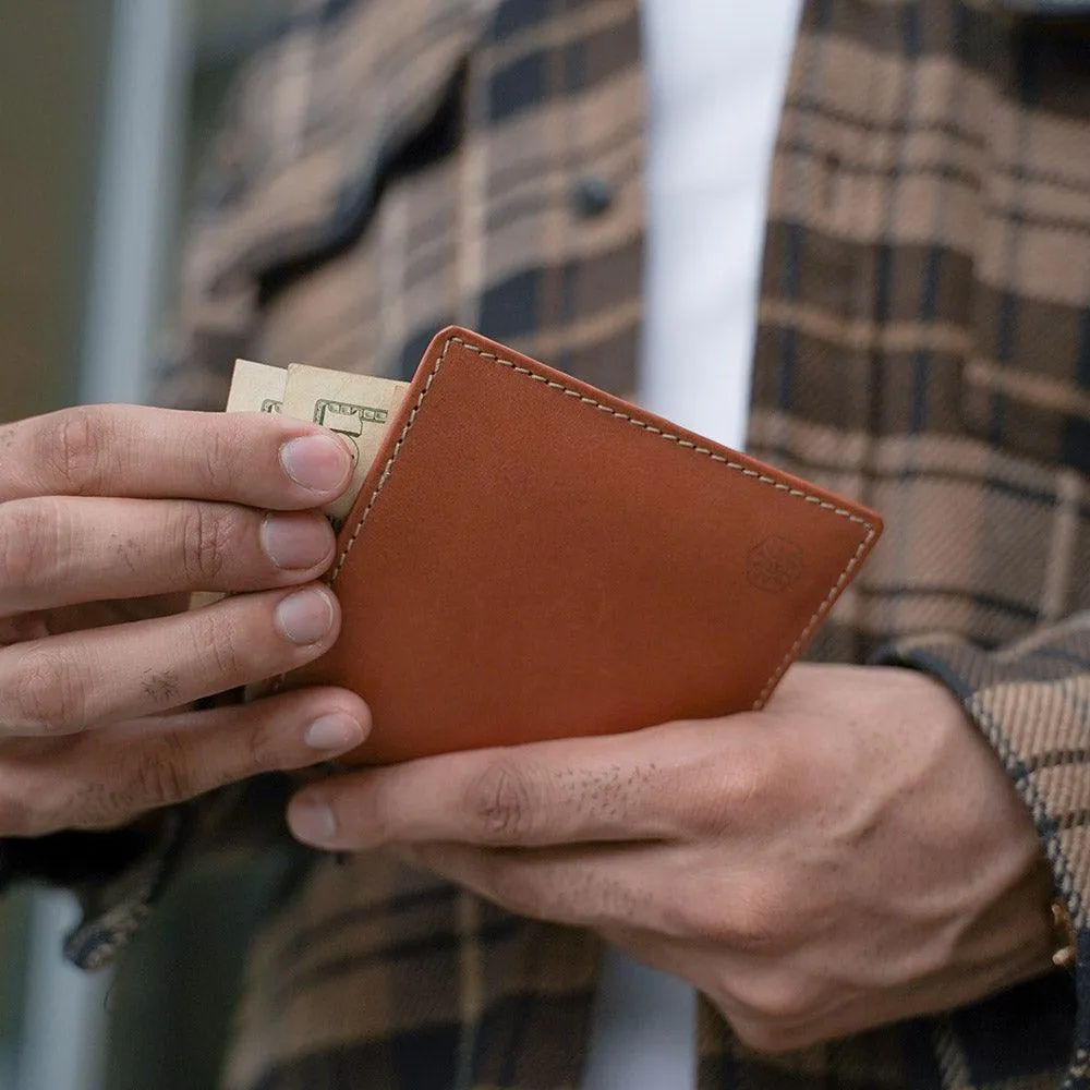 Slim Bifold Wallet with Coin, Tan