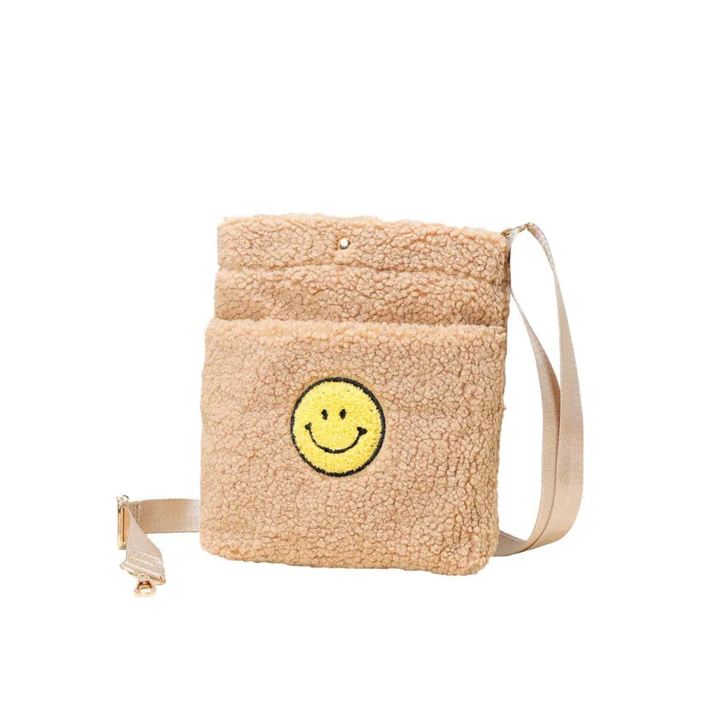 Smile Pointed Sherpa Rectangle Crossbody Bag