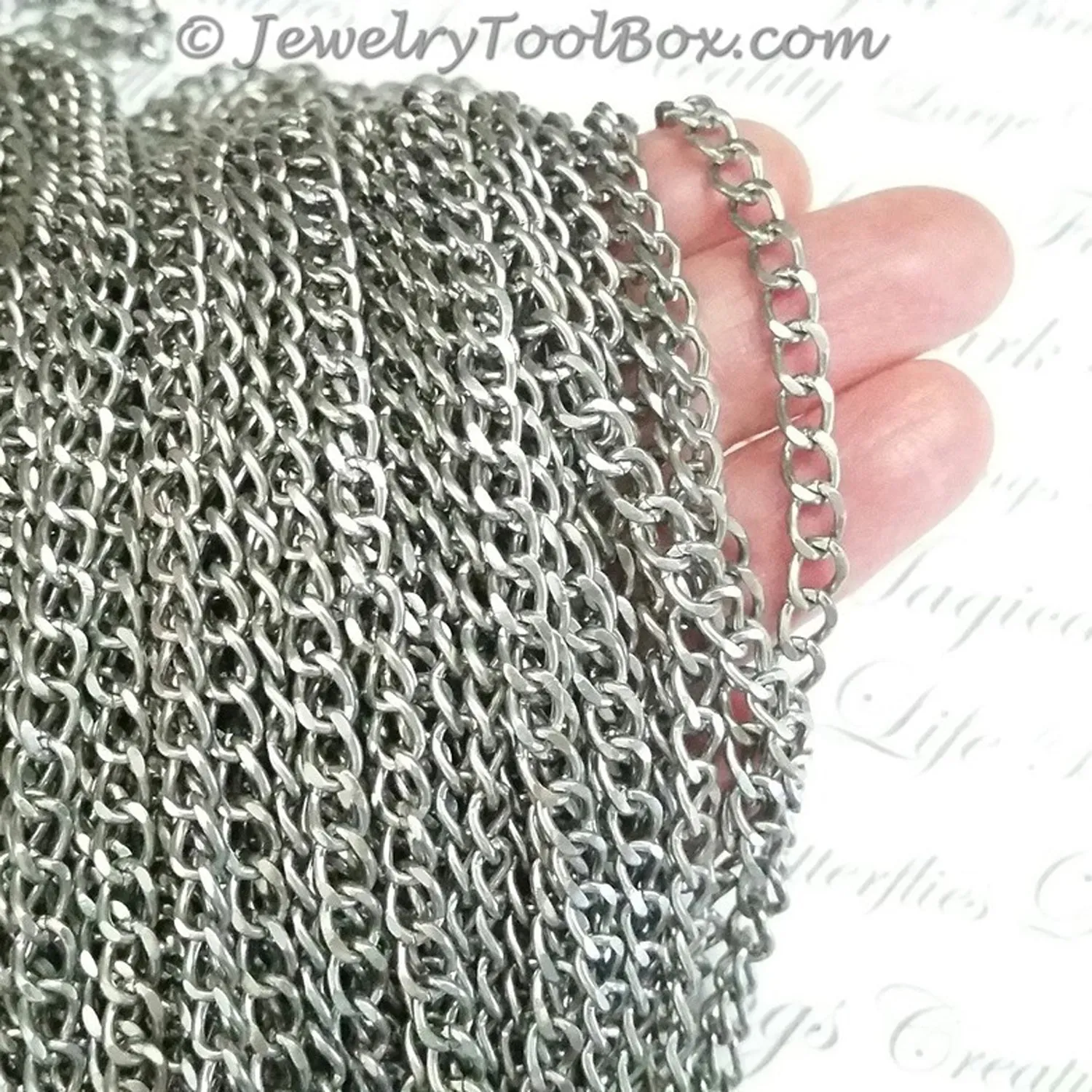 Stainless Twist Chain, 316 Grade, 4.5x1mm, Open Links, 25 Meters, #1924