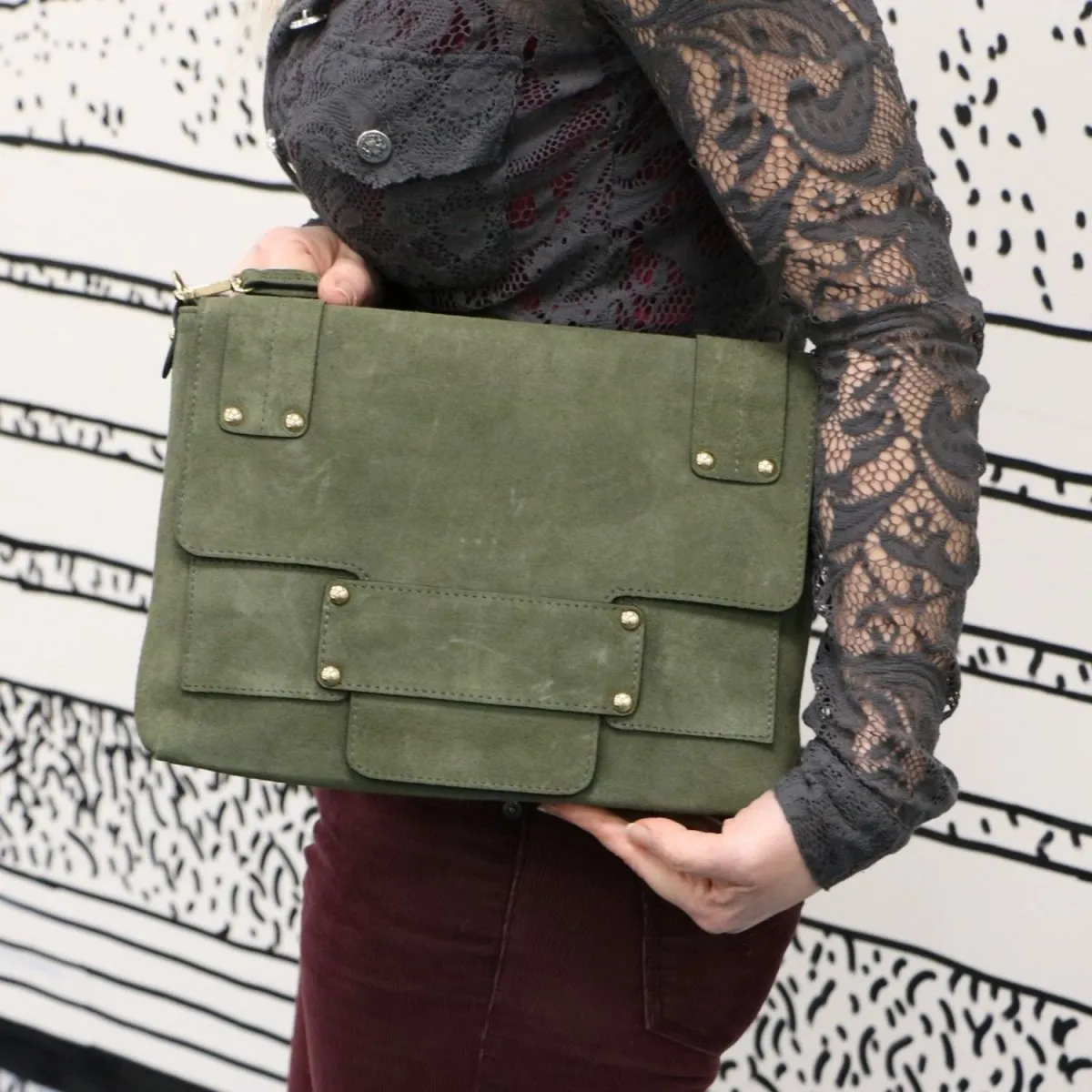 Suede Leather Cross Body / Clutch Bag