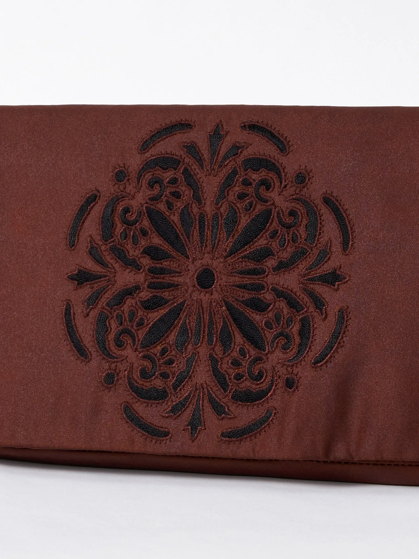 Unvarnished-mud TANGY SILK Embroidered Clutch Dress Bag