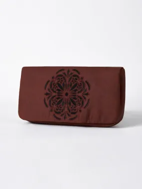 Unvarnished-mud TANGY SILK Embroidered Clutch Dress Bag