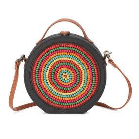 Wooden Beads Hand Embroidered Crossbody Sling Bag For Women